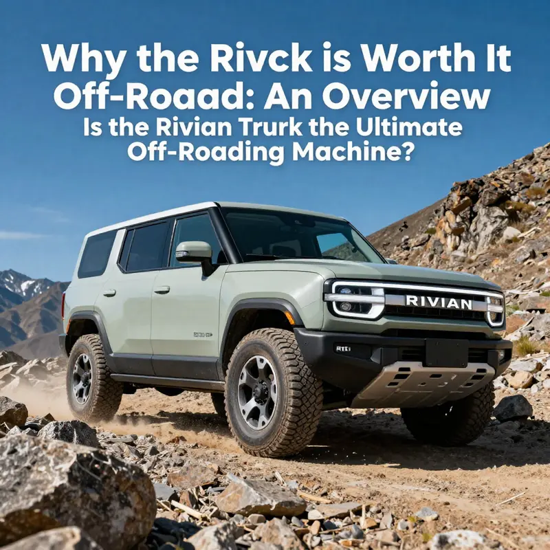 The Rivian R1T conquering challenging rocky terrains, a testament to its off-road merits.