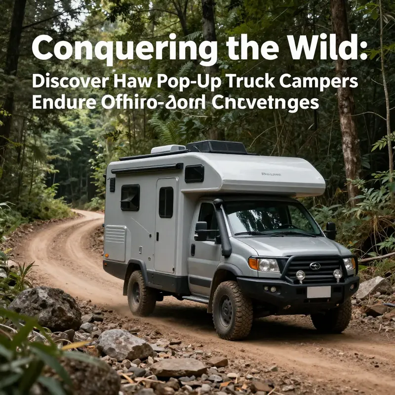 A pop-up truck camper expertly maneuvering through rough terrain, demonstrating its adaptability and endurance.