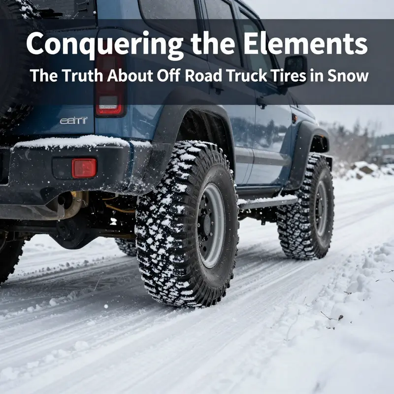 An off-road truck expertly handling a snowy trail, highlighting the tire design and tread patterns.