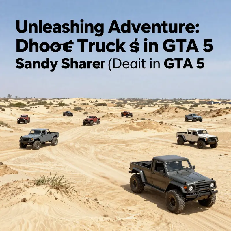 Sandy Shores provides the perfect backdrop for discovering off-road trucks amidst its rugged desert landscape.