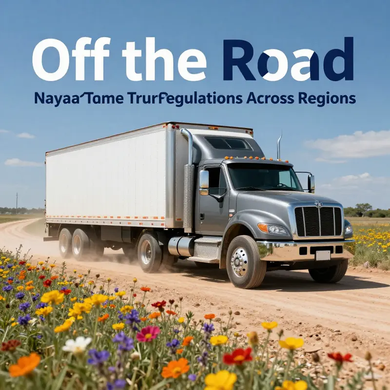 A heavy-duty truck parked in a stunning California landscape as it abides by local driving regulations.