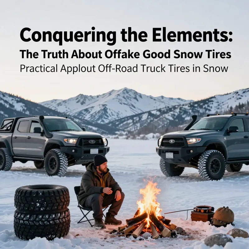 An off-road truck expertly handling a snowy trail, highlighting the tire design and tread patterns.