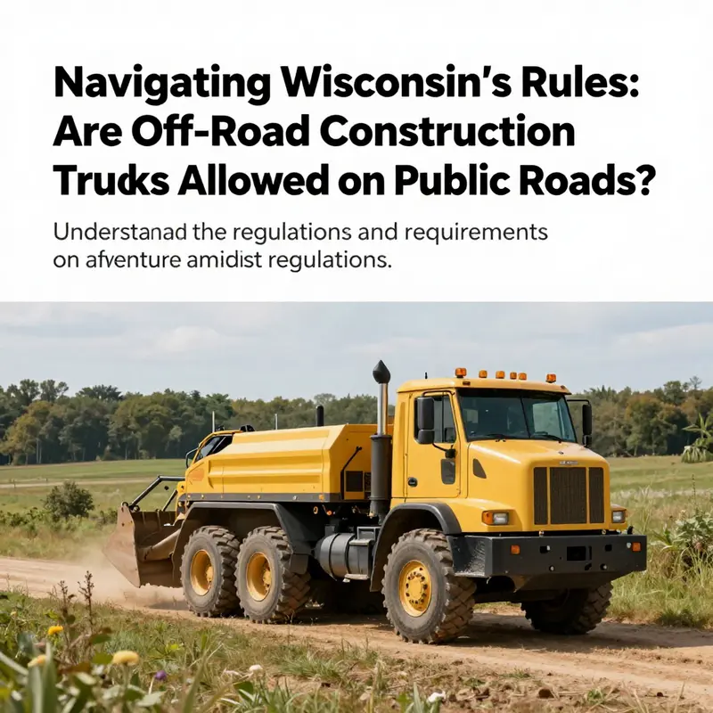 Panoramic view of Wisconsin's rural landscape featuring an off-road construction truck embodying off-road adventure.