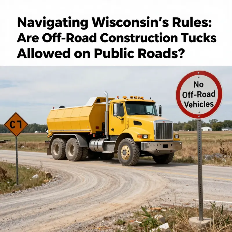 A construction truck facing restrictions with a clear indication of public road regulations.