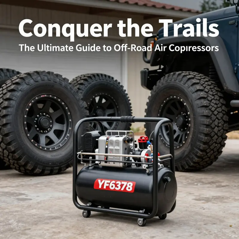 The AstroAI T4 air compressor, perfect for inflating off-road truck tires, prominently displayed in action.