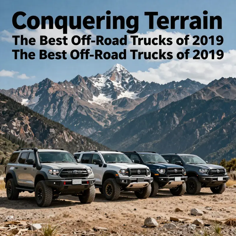 A group of off-road trucks lined up against a beautiful mountainous backdrop, emphasizing adventure.