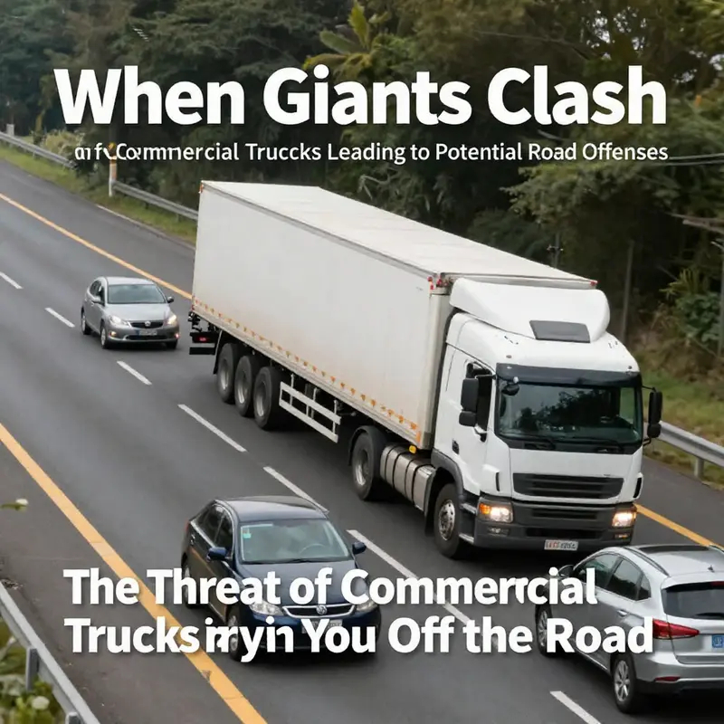 An illustration of aggressive driving by a commercial truck potentially endangering smaller vehicles.