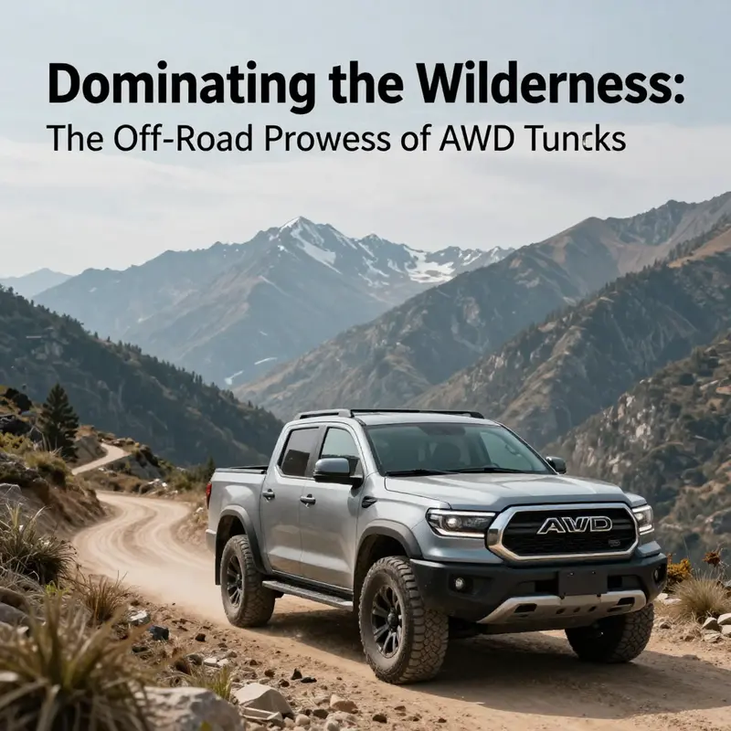 AWD truck driving through mountainous terrain, illustrating the adventurous spirit of off-road exploration.
