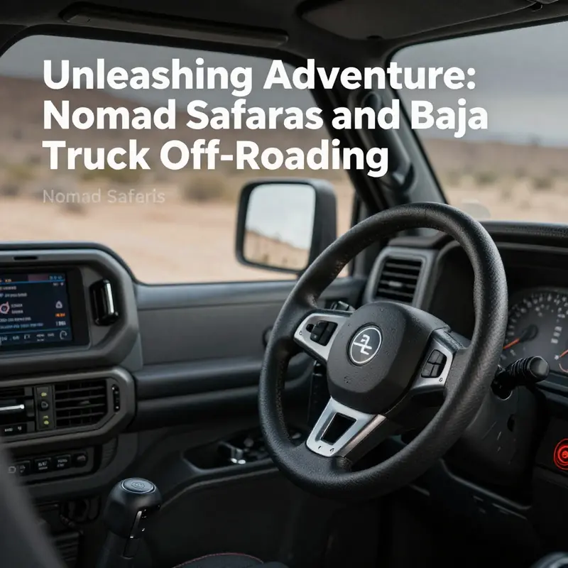 Off-road Baja trucks from Nomad Safaris conquering challenging terrains.