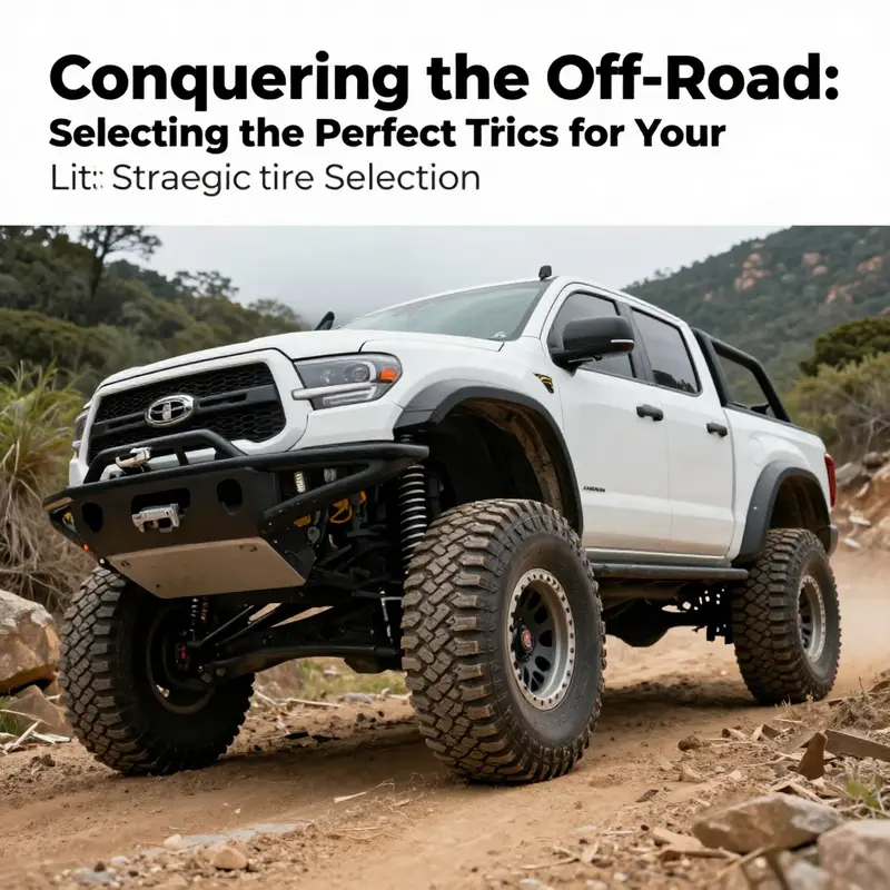 Lifted truck tackling a rough terrain, symbolizing the ultimate experience in off-road performance and the importance of selecting the right tires.
