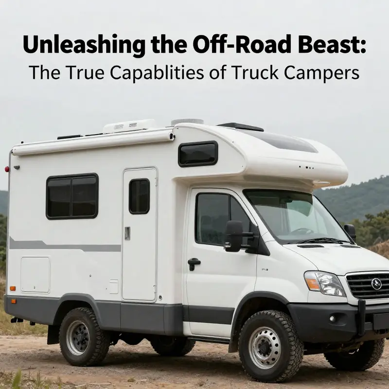 A rugged pickup truck equipped with a truck camper tackles rocky terrain, exemplifying base truck prowess.