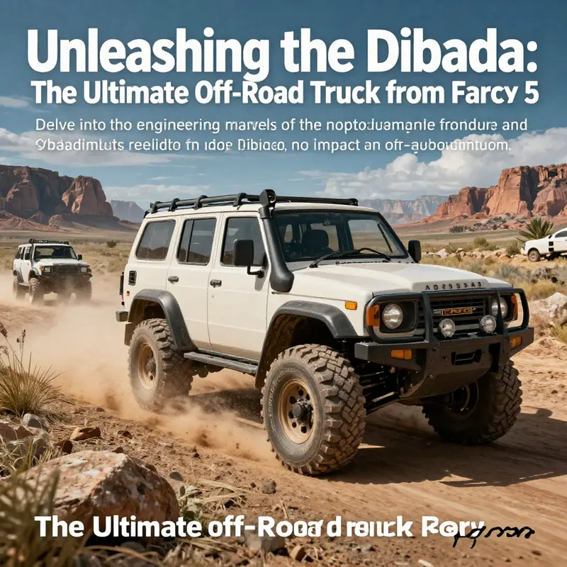 A panoramic view of the Dibada off-road truck navigating the rough terrains of the game's fictional Hope County.