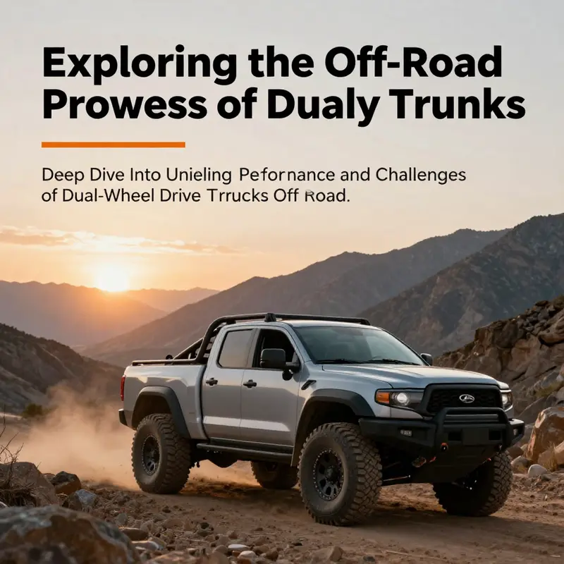 A dually truck driving through rugged mountains at sunset, symbolizing off-road exploration.