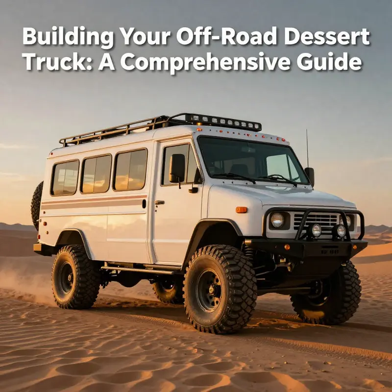 A modified off-road dessert truck driving through the rugged desert landscape, reflecting its performance modifications.