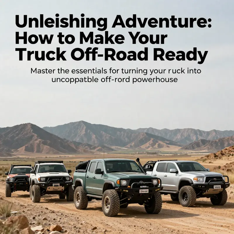 A collection of off-road trucks set against a picturesque backdrop, representing off-road adventure.
