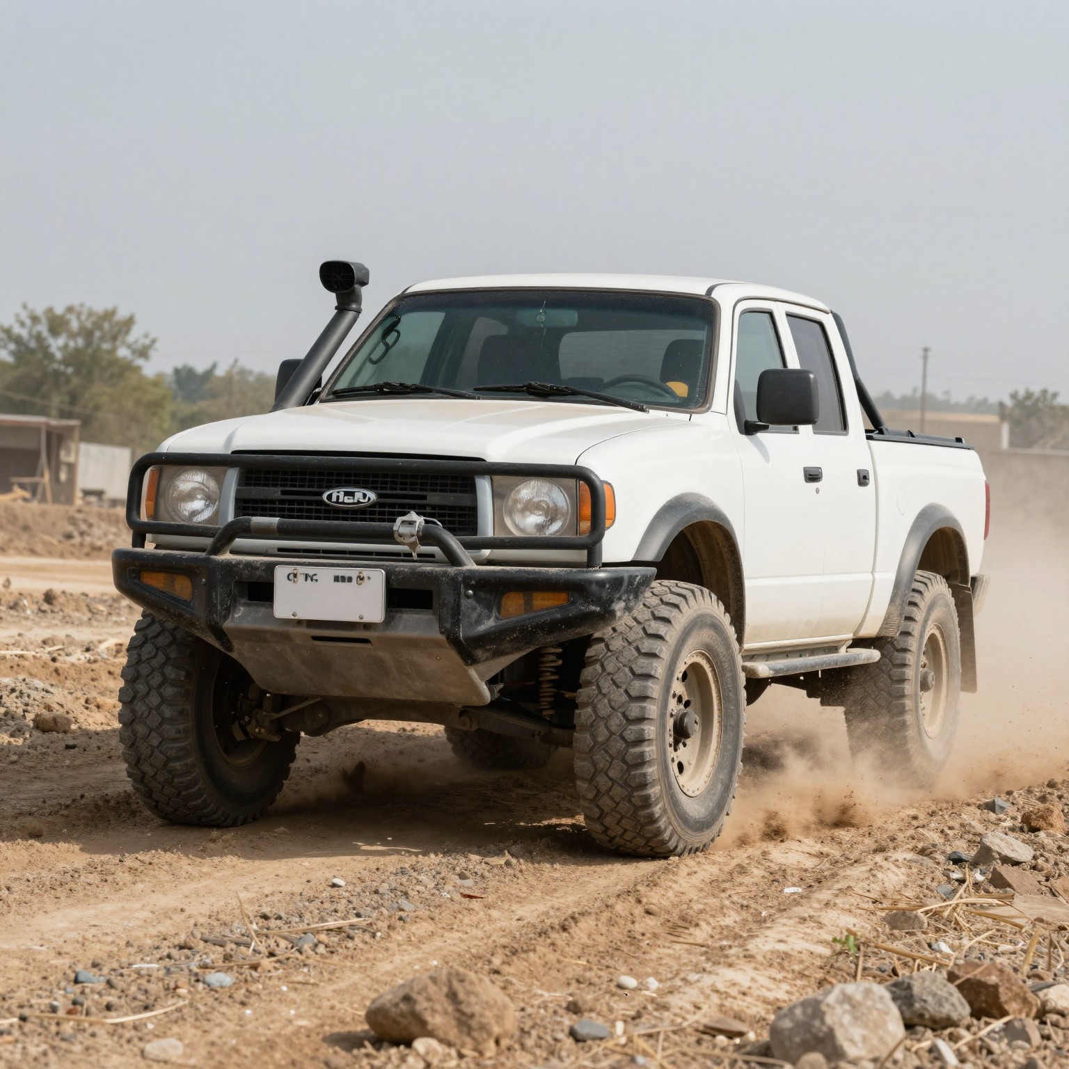 Off-road diesel truck navigating rugged terrain showcasing its capability.