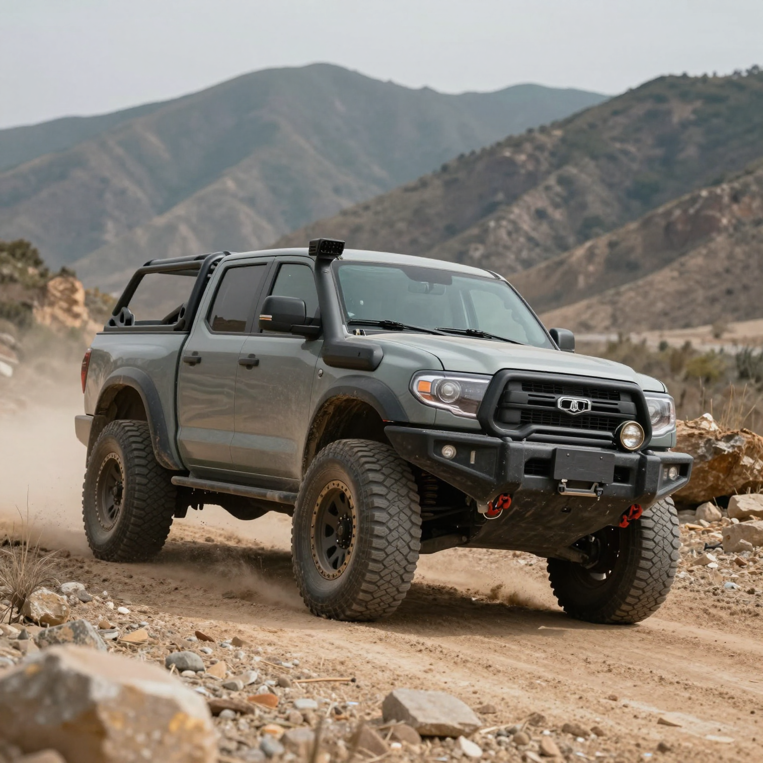 Rugged off-road truck navigating through challenging terrain