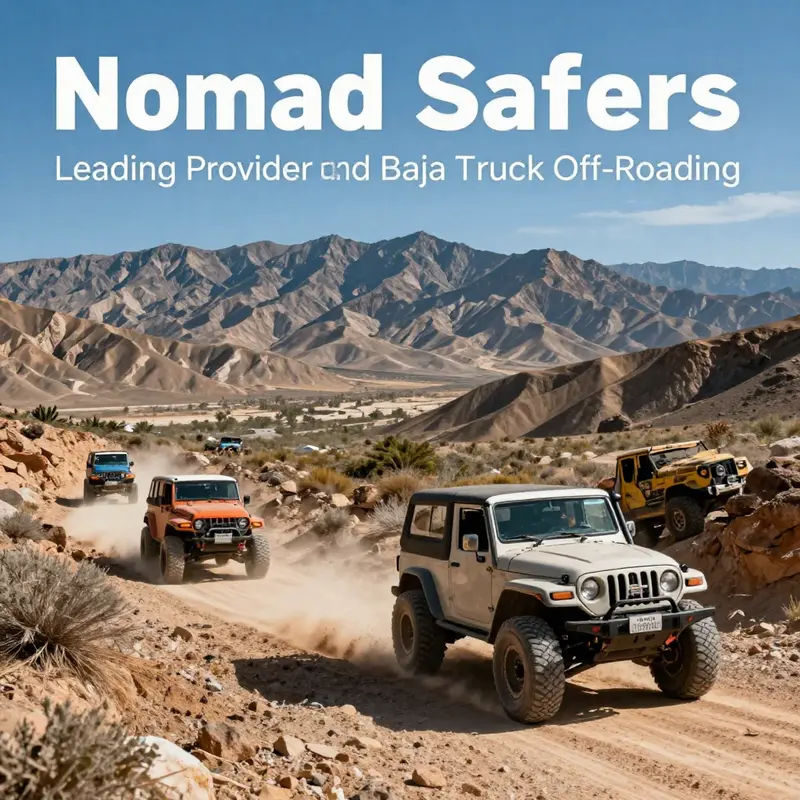 Off-road Baja trucks from Nomad Safaris conquering challenging terrains.
