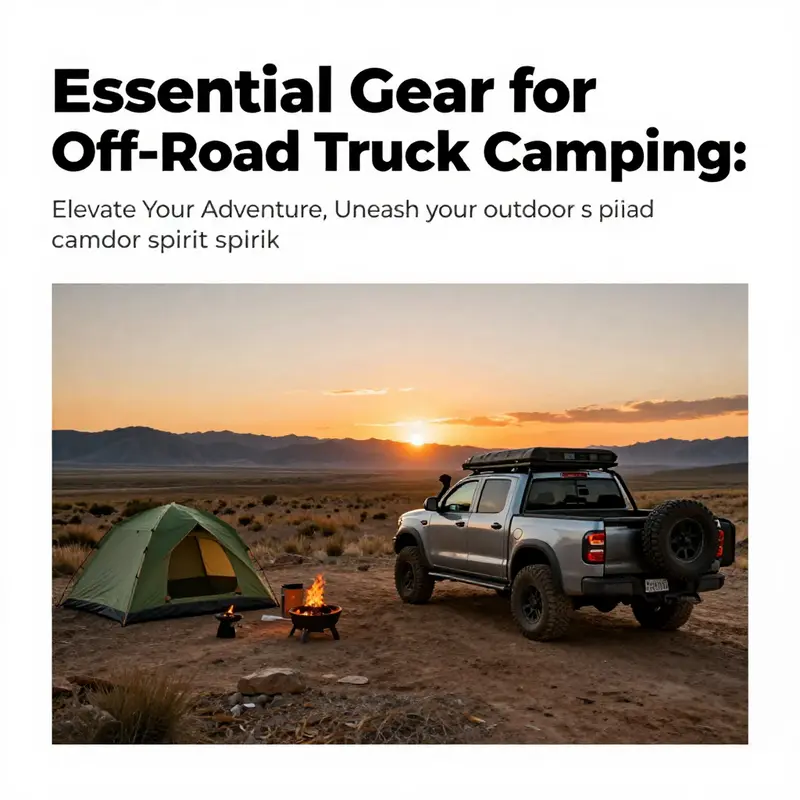 A scenic sunset view over an off-road truck campsite.