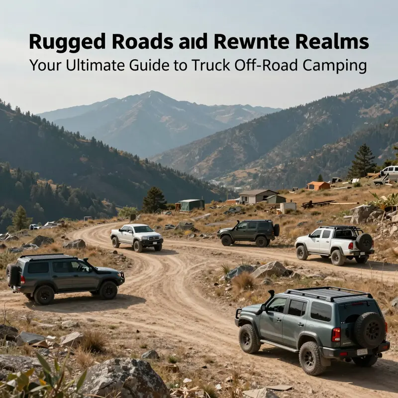 Trucks ready for adventure amidst stunning off-road landscapes.