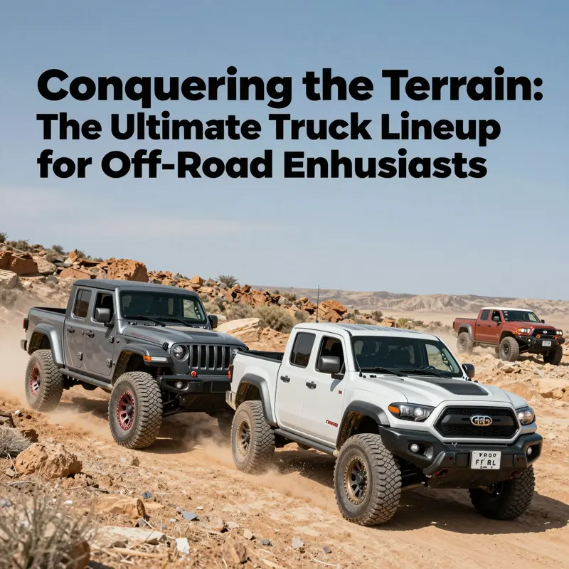 A collection of rugged off-road trucks navigating diverse terrains, showcasing the essence of adventure.