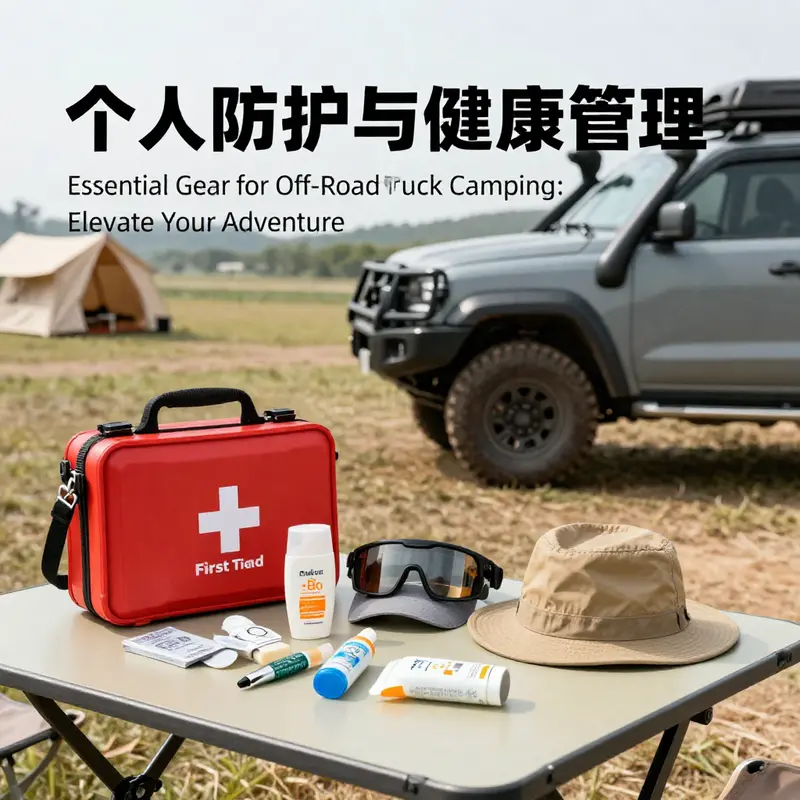 Key survival systems set up at a rugged off-road campsite.