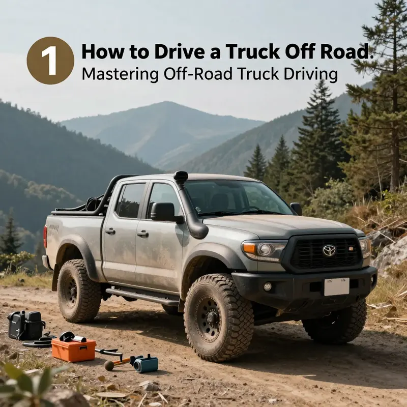 Essential preparation tools and a rugged truck ready for off-road adventures.