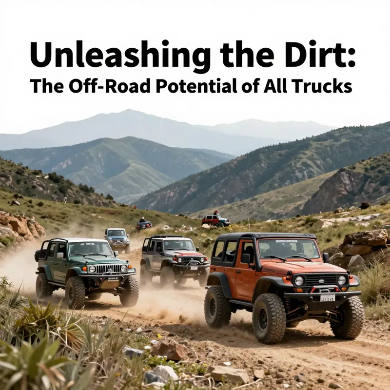 Trucks of various types designed for both on-road and off-road capabilities.