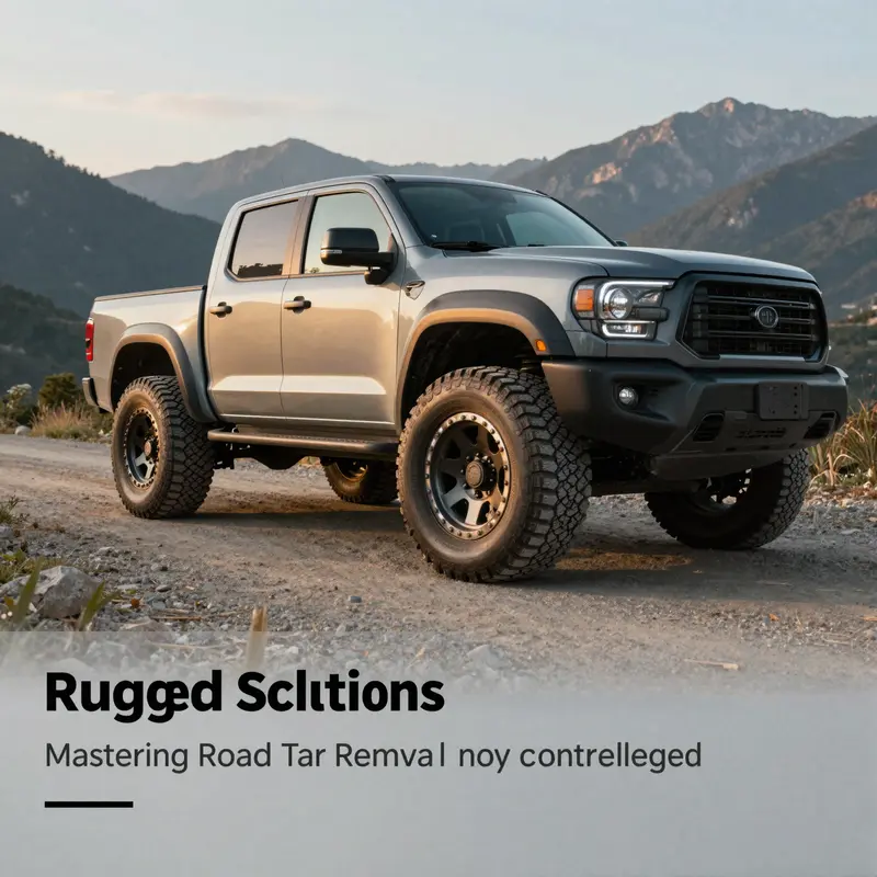 An off-road truck parked on a scenic trail, highlighting the importance of keeping truck rims clean and free from road tar.