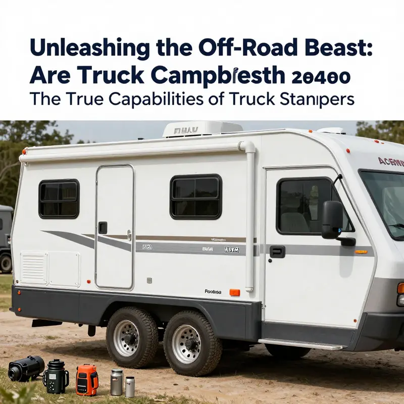 A rugged pickup truck equipped with a truck camper tackles rocky terrain, exemplifying base truck prowess.