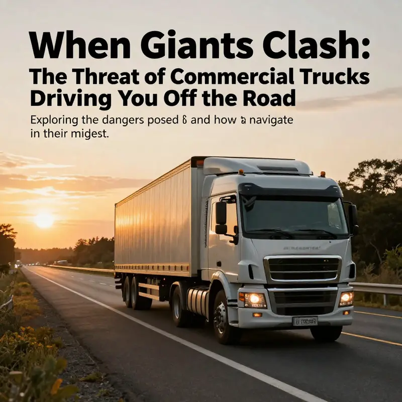 A picturesque highway scene with a commercial truck on the road, illustrating the coexistence of adventure and caution.