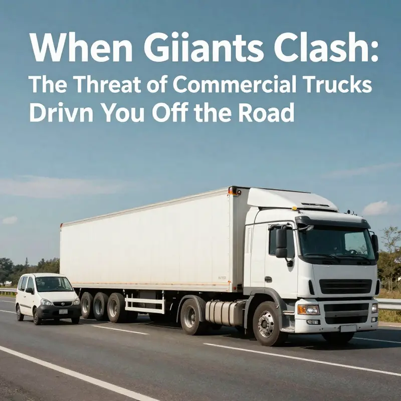 An illustration of aggressive driving by a commercial truck potentially endangering smaller vehicles.