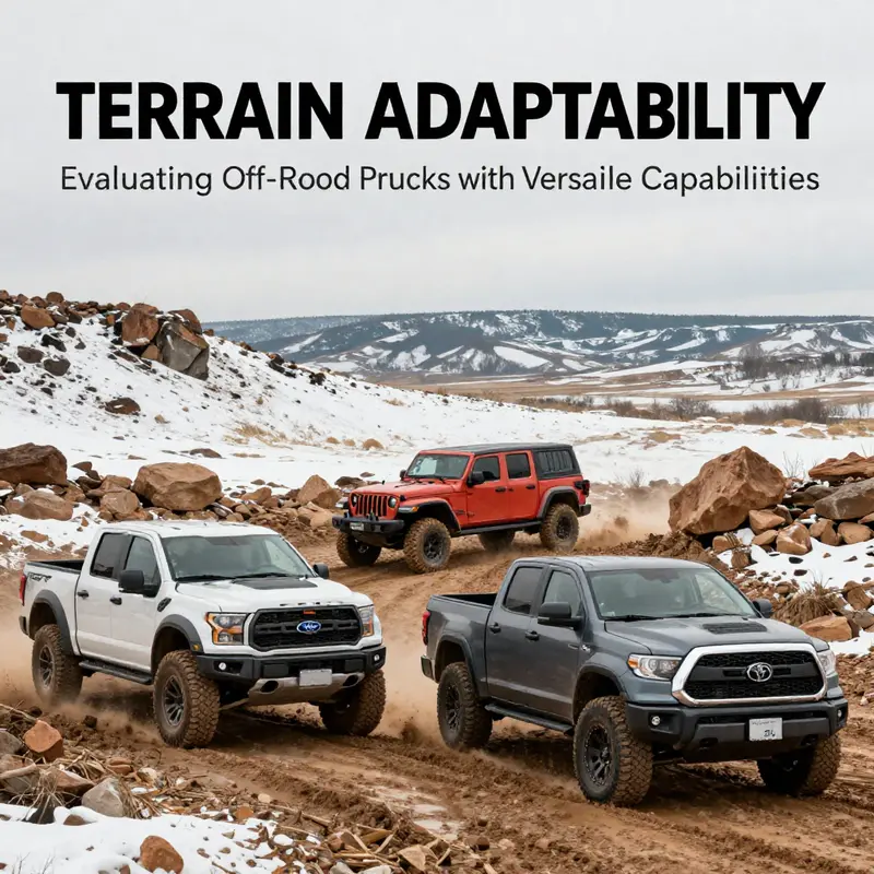 A head-to-head comparison of the off-road capabilities of the Ford F-150 Raptor, Jeep Wrangler Rubicon, and Toyota Tundra TRD Pro.