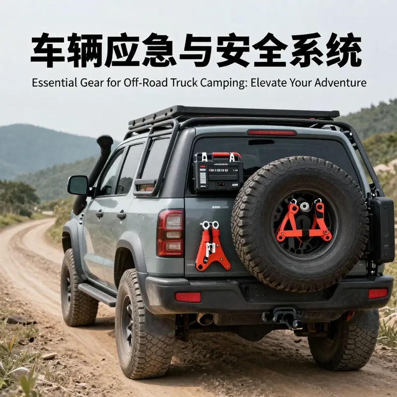 Key survival systems set up at a rugged off-road campsite.