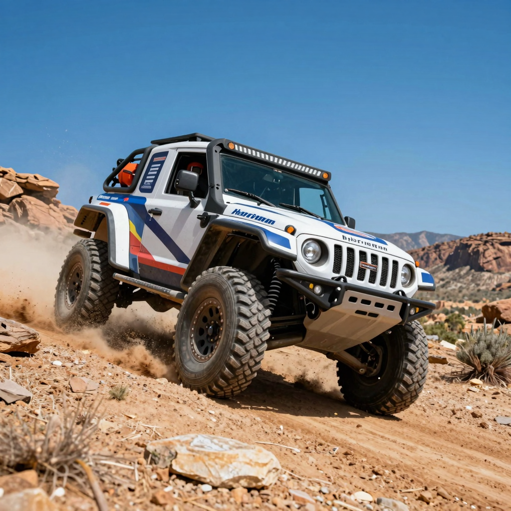 Off-road truck navigating a challenging terrain
