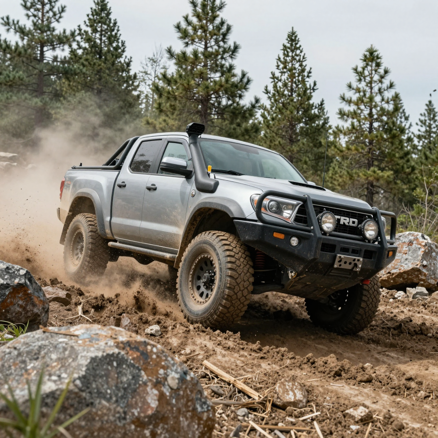 TRD 4x4 truck navigating through off-road terrain