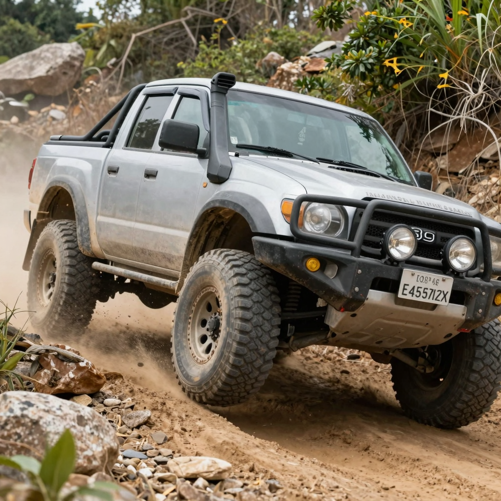 Off-road truck navigating rugged terrain