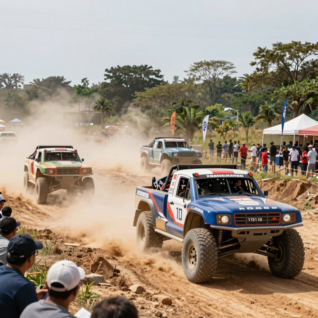 Thrilling off-road race event with trucks in action