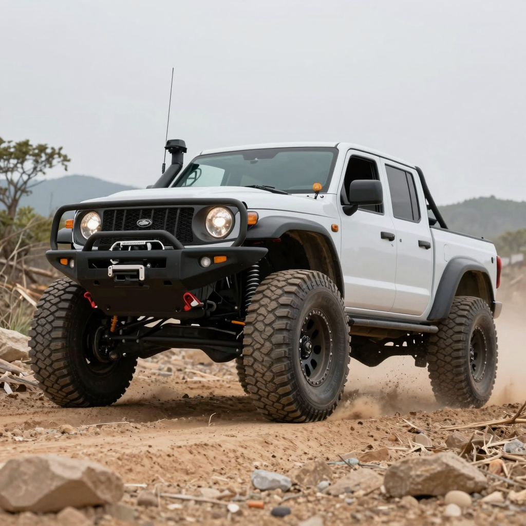 Off-road truck navigating rugged terrain