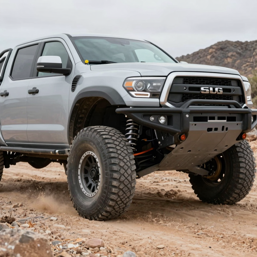 Off-road truck navigating through rough Baja terrain