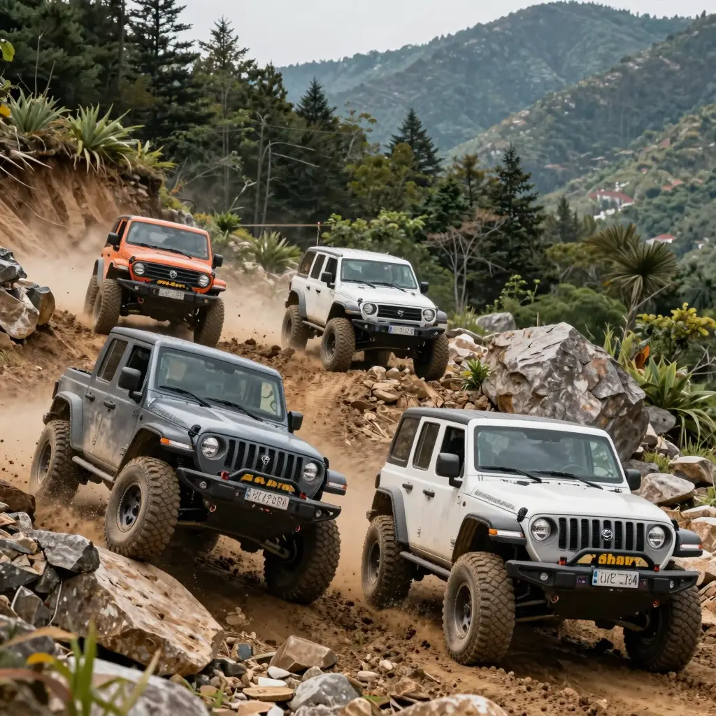 Off-road adventure representing rugged trucks