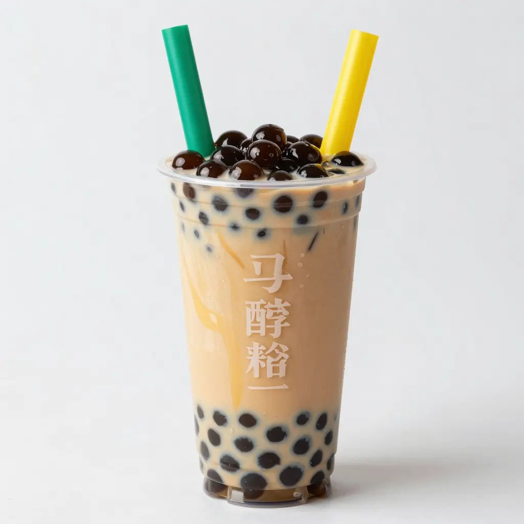 Stylish plastic container filled with bubble tea