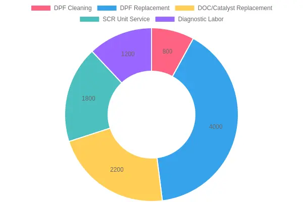 Typical Aftertreatment Repair Cost Breakdown Caused by High Sulfur Fuel doughnut chart