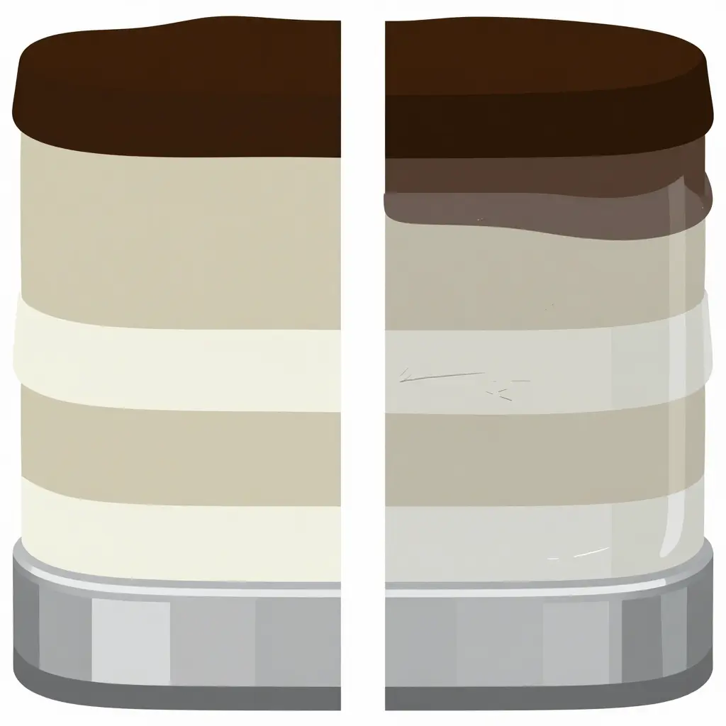 Cross-section diagram of a truck rim's stacked finish layers, showing intact layers on one side and a removed tar layer with a scratched clear coat on the other